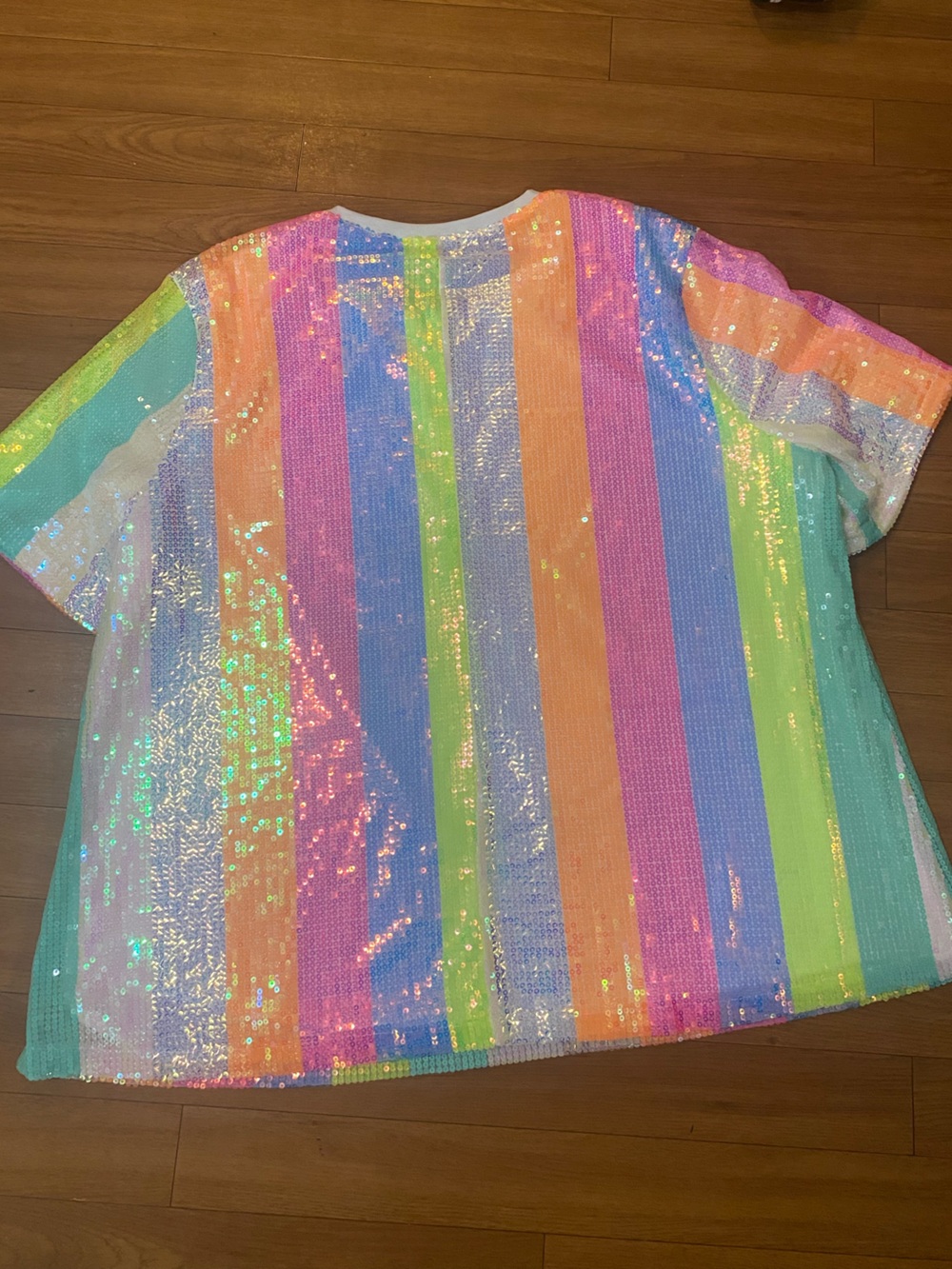 Sequin Pastel Stripe Short Sleeve blouse - 3X - Picture 6 of 7